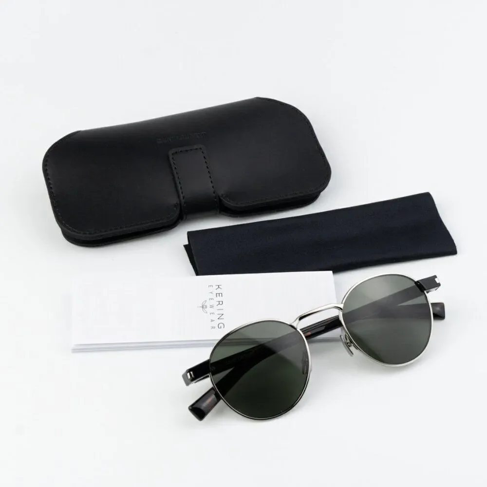 NEW Saint Laurent SL707 001 Silver Havana Grey Oval Unisex Sunglasses